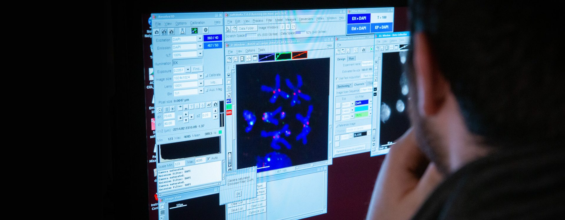 A person analyzes molecular biology research on a computer